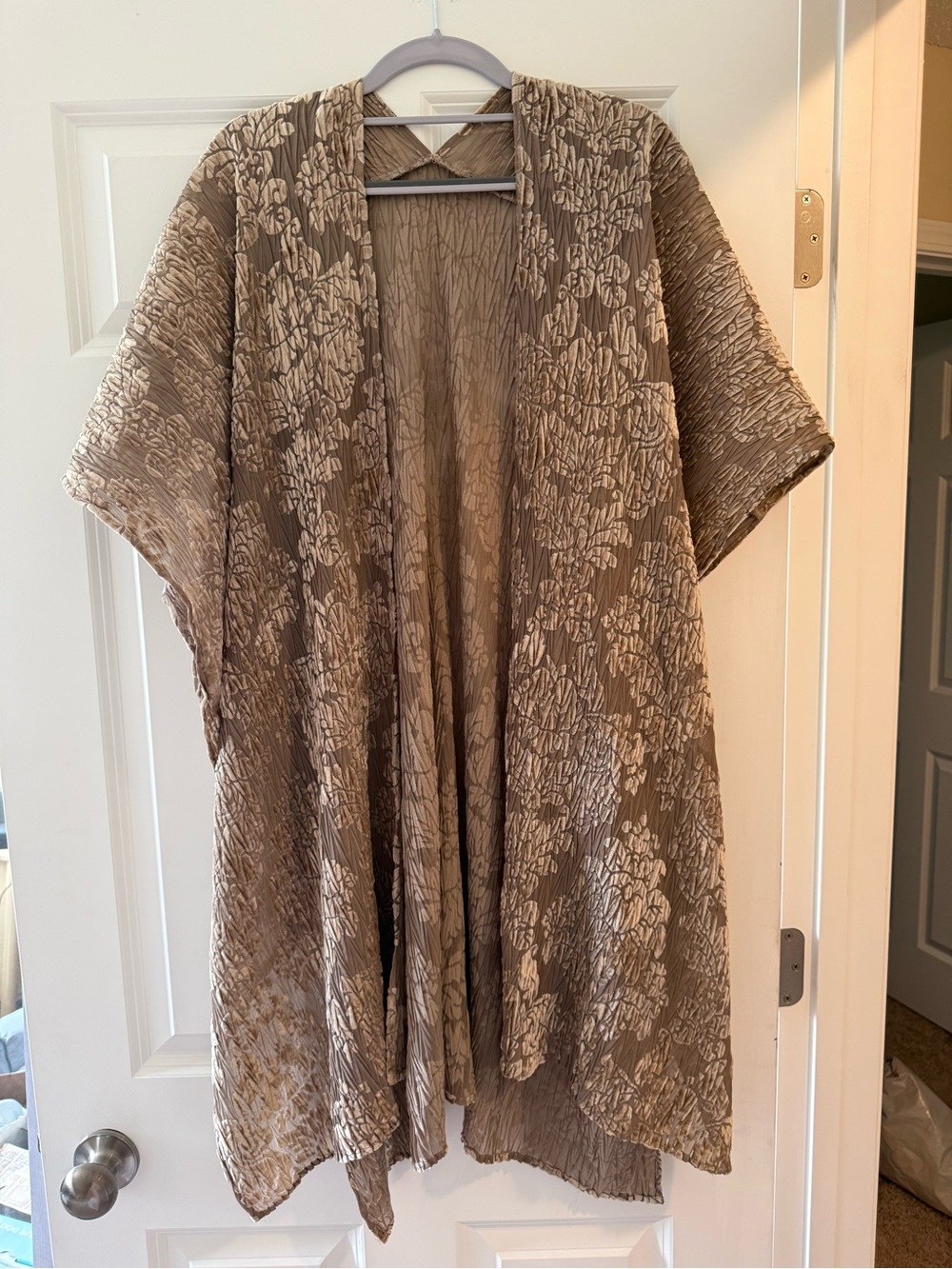 Lightweight Taupe Velvet Floral Kimono Cover-Up